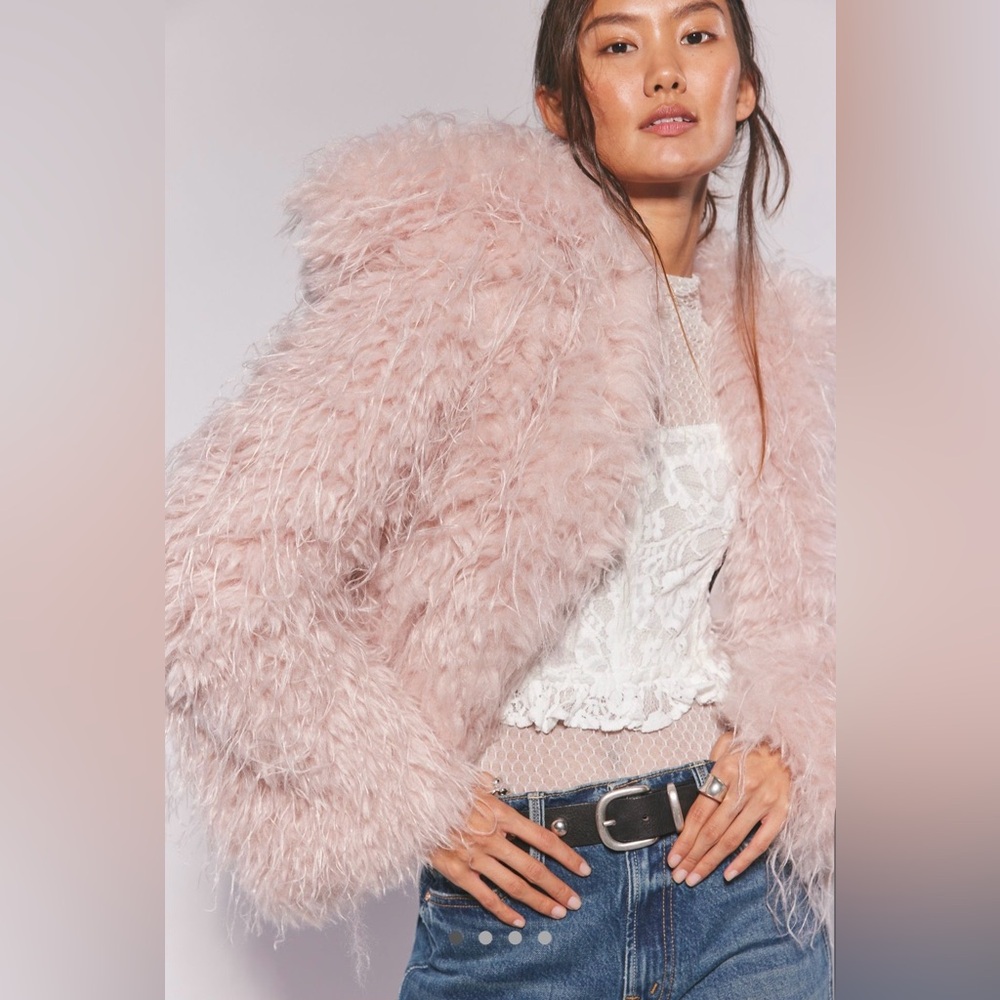 NWT - Free People - Moonlight Faux Fur Jacket - Soft Pink - Large